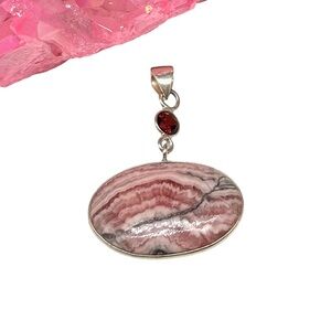 Rhodochrosite Garnet Necklace Pendant Solid 925 Sterling Silver Pink Stone